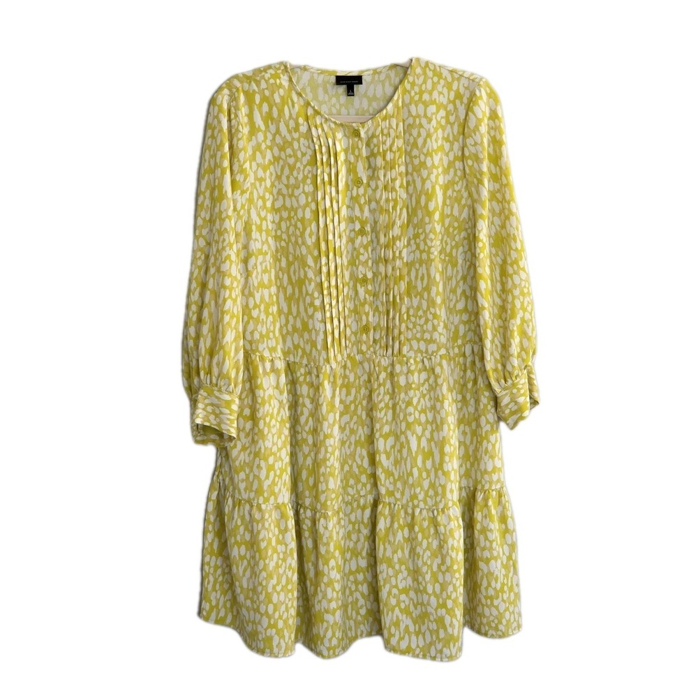 Yellow Teired Dress Flowy Long Sleeve Pockets Pintucks Chartreuse Women's Large